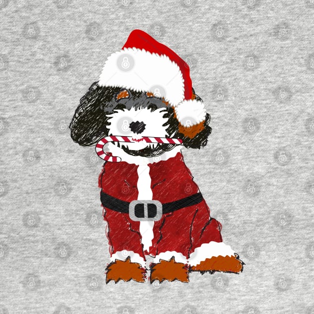 Cute Cartoon Bernedoodle Santa Dog by EMR_Designs